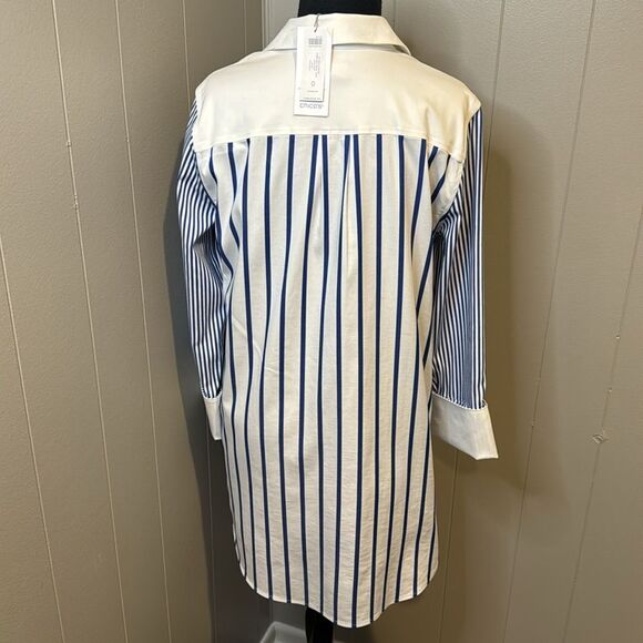 Chico’s blue/white stripe no-iron button front long tunic. 3/4 cuffed sleeves. - Picture 6 of 9